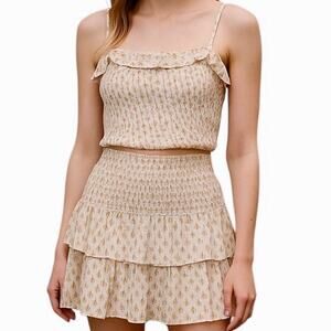 NWT | PINK ROSE Ruffle Crop Top Mini Skirt Set sz Small Cream Medallion Festival